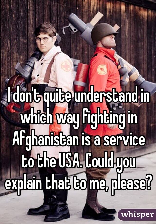 I don't quite understand in which way fighting in Afghanistan is a service to the USA. Could you explain that to me, please?