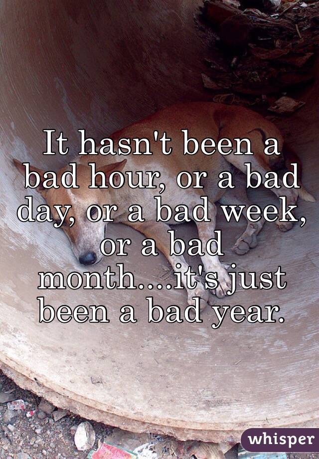 It hasn't been a bad hour, or a bad day, or a bad week, or a bad month....it's just been a bad year.