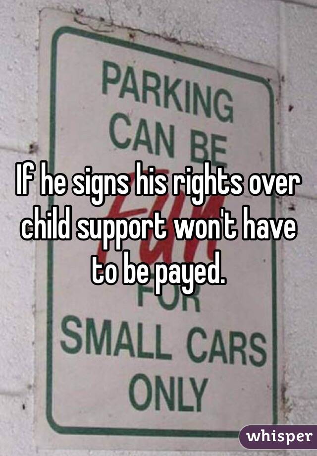 If he signs his rights over child support won't have to be payed. 