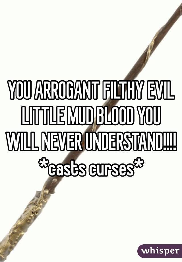 YOU ARROGANT FILTHY EVIL LITTLE MUD BLOOD YOU WILL NEVER UNDERSTAND!!!! *casts curses* 