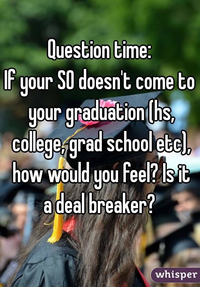 Question time:
If your SO doesn't come to your graduation (hs, college, grad school etc), how would you feel? Is it a deal breaker? 