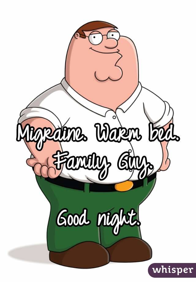 Migraine. Warm bed. Family Guy.

Good night.