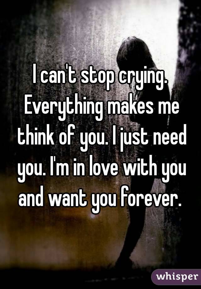 I can't stop crying. Everything makes me think of you. I just need you. I'm in love with you and want you forever. 