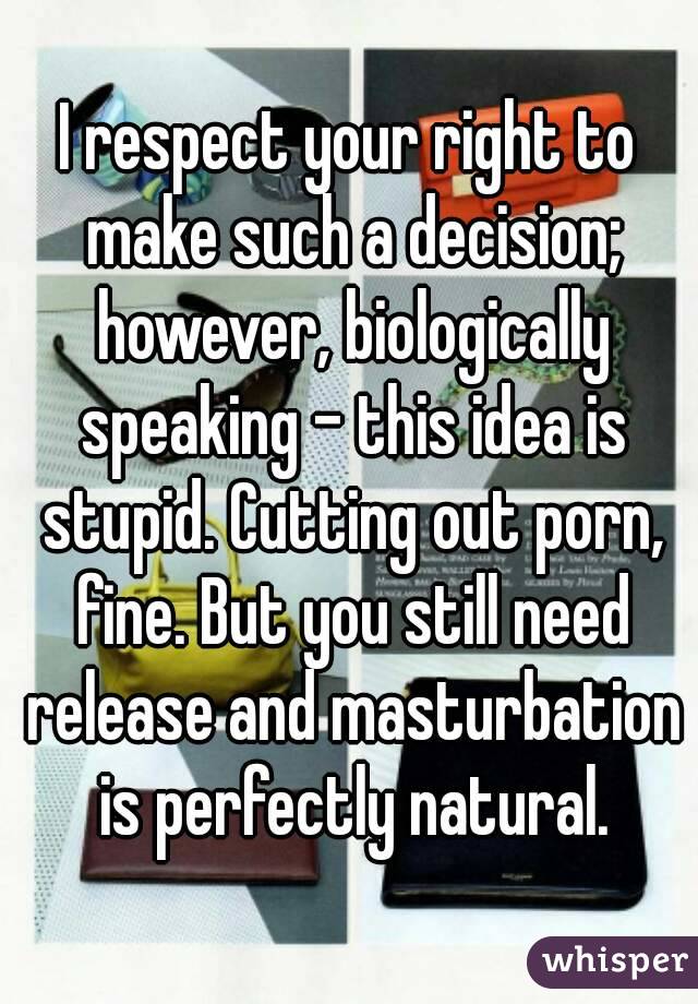 I respect your right to make such a decision; however, biologically speaking - this idea is stupid. Cutting out porn, fine. But you still need release and masturbation is perfectly natural.