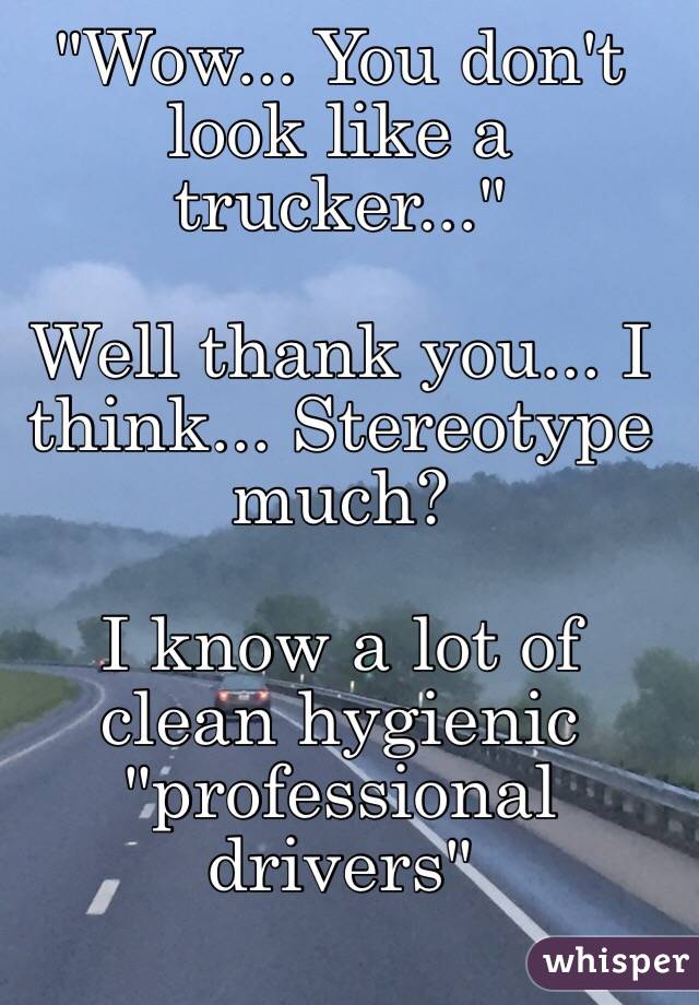 "Wow... You don't look like a trucker..."

Well thank you... I think... Stereotype much? 

I know a lot of clean hygienic "professional drivers"