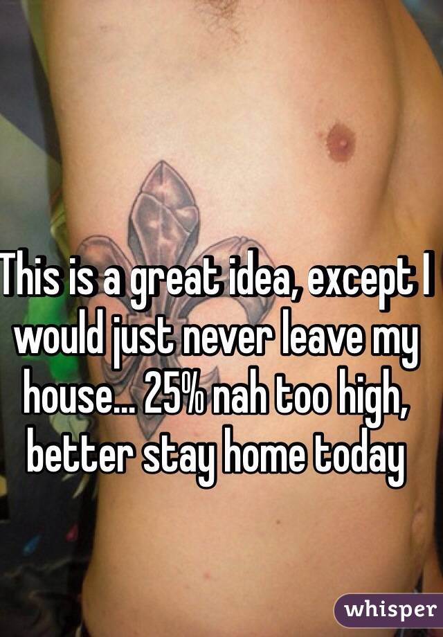 This is a great idea, except I would just never leave my house... 25% nah too high, better stay home today