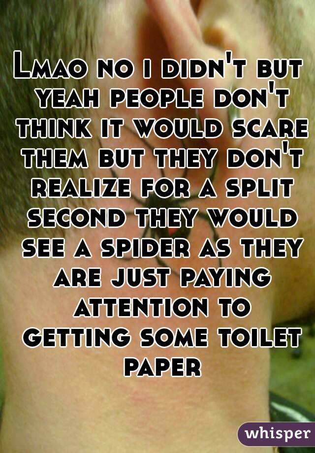 Lmao no i didn't but yeah people don't think it would scare them but they don't realize for a split second they would see a spider as they are just paying attention to getting some toilet paper