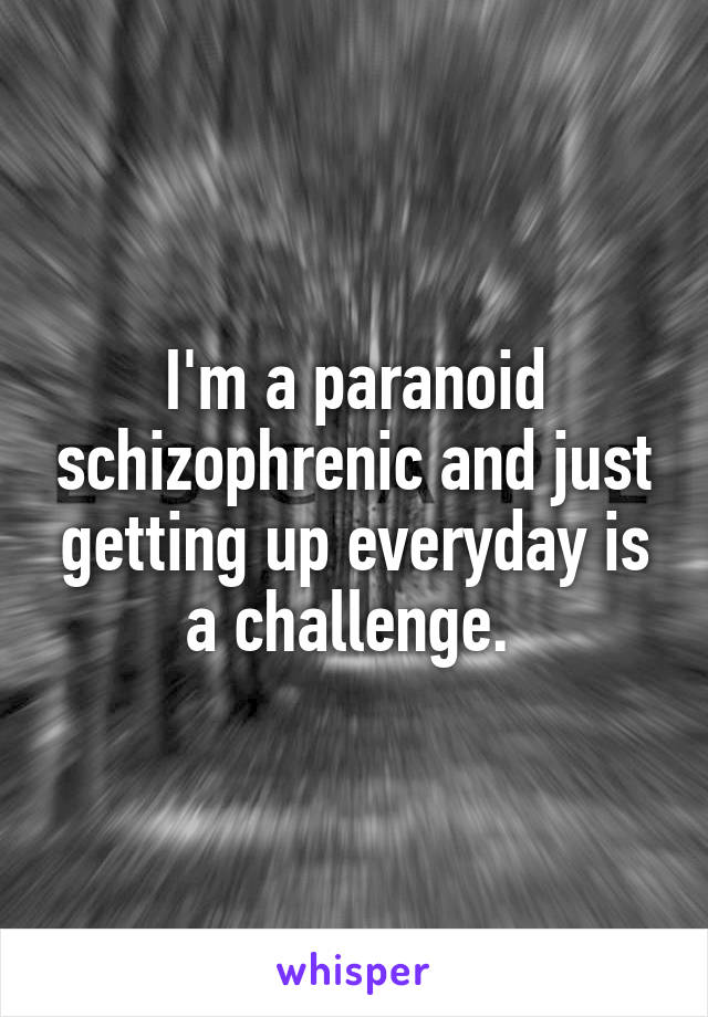 I'm a paranoid schizophrenic and just getting up everyday is a challenge. 