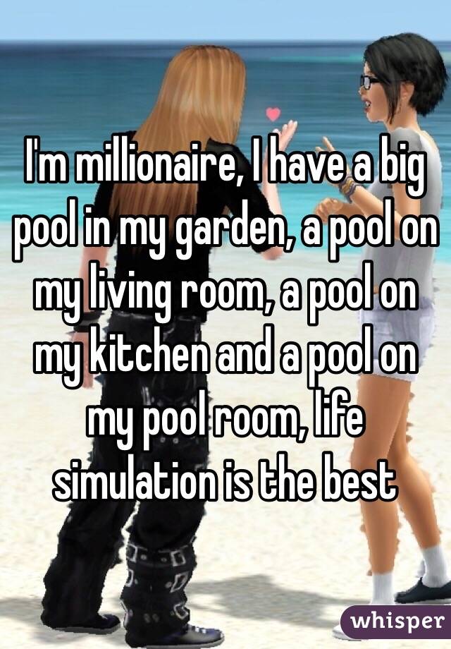 I'm millionaire, I have a big pool in my garden, a pool on my living room, a pool on my kitchen and a pool on my pool room, life simulation is the best