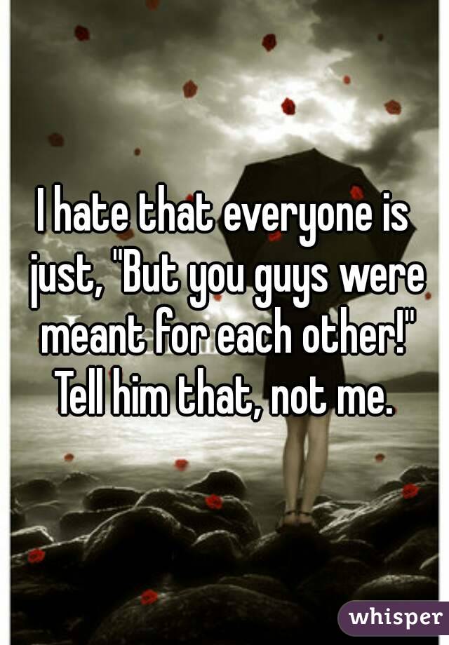 I hate that everyone is just, "But you guys were meant for each other!" Tell him that, not me. 