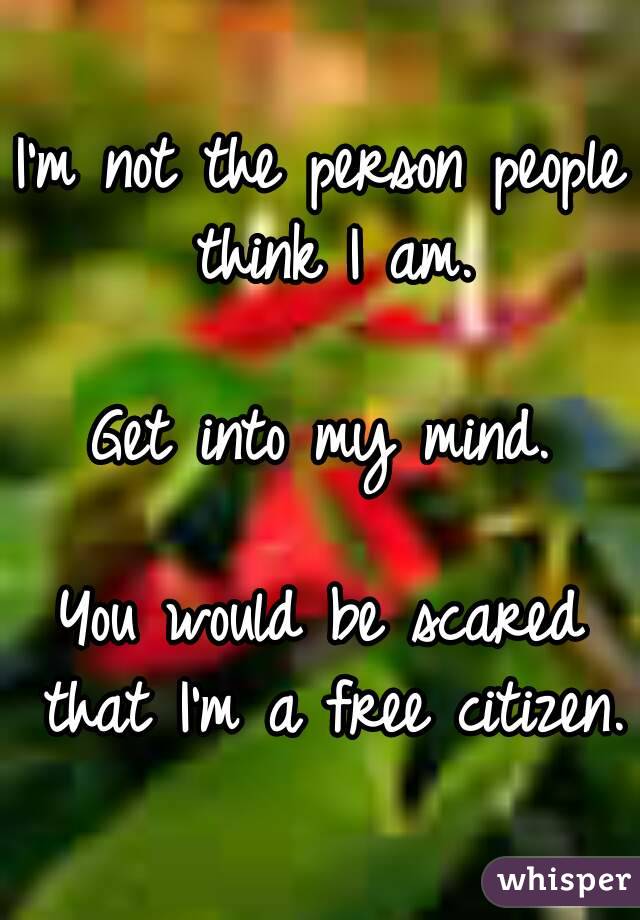 I'm not the person people think I am.

Get into my mind.

You would be scared that I'm a free citizen.