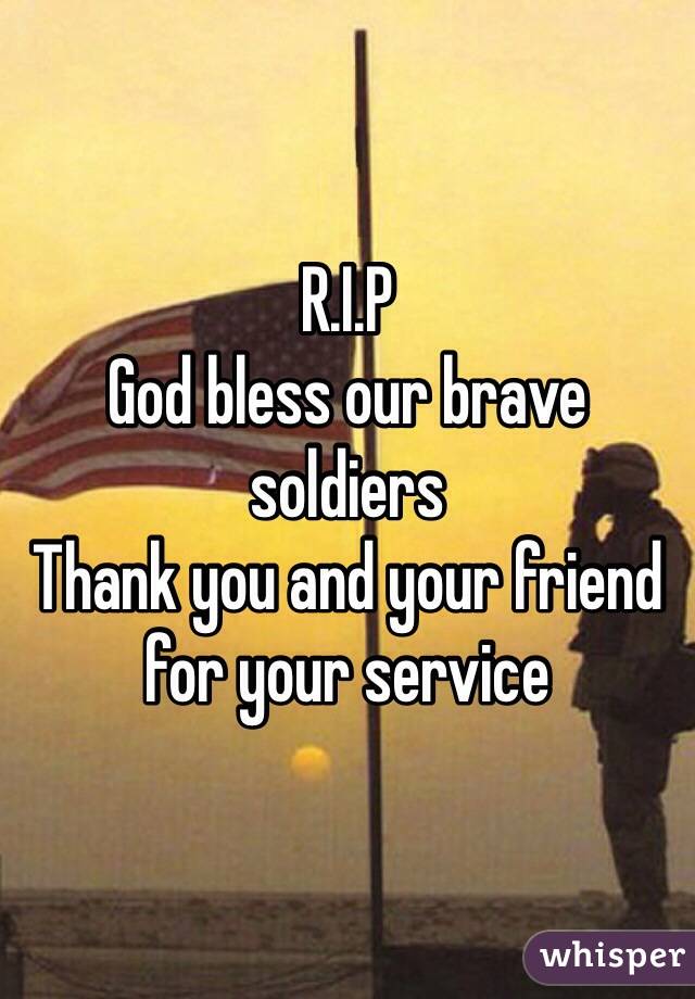 R.I.P
God bless our brave soldiers 
Thank you and your friend for your service 