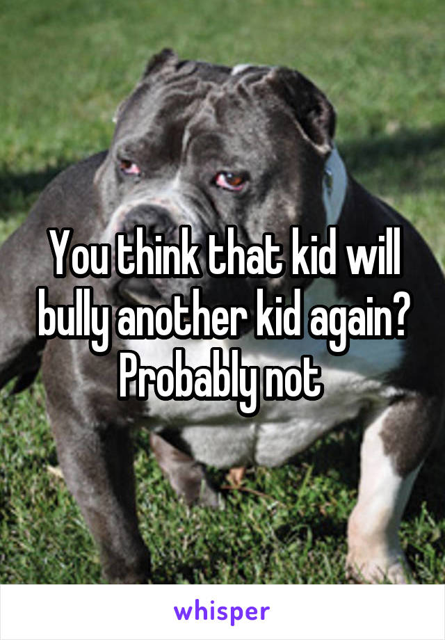 You think that kid will bully another kid again? Probably not 