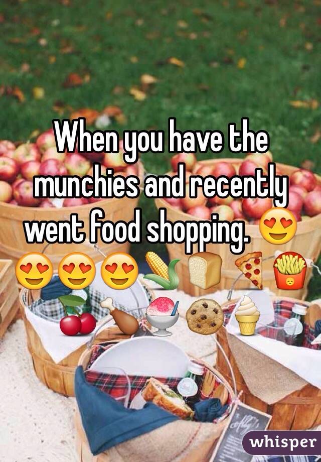 When you have the munchies and recently went food shopping. 😍😍😍😍🌽🍞🍕🍟🍒🍗🍧🍪🍦
