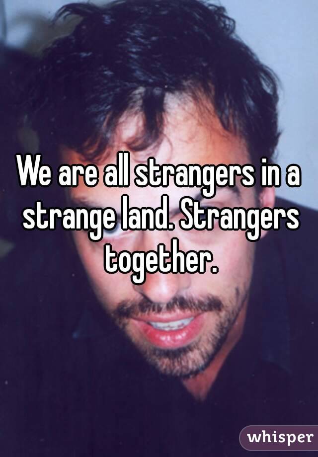We are all strangers in a strange land. Strangers together.