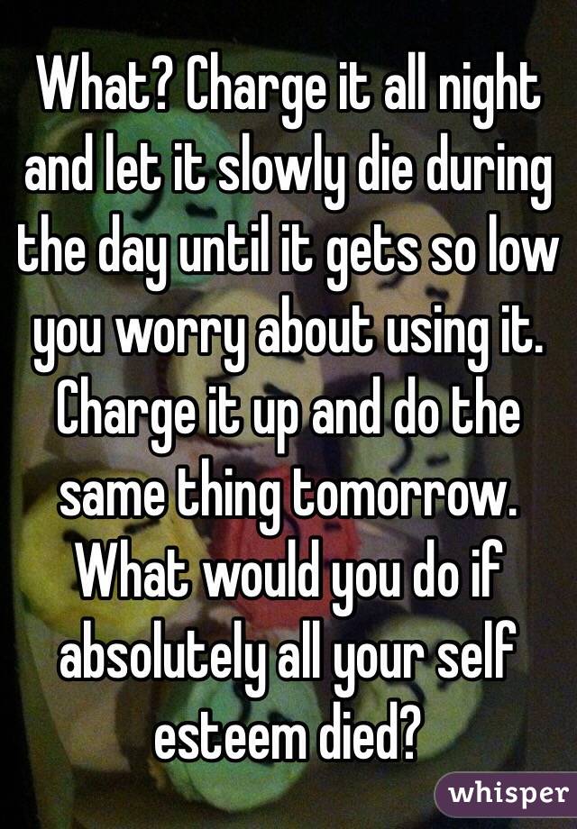What? Charge it all night and let it slowly die during the day until it gets so low you worry about using it. Charge it up and do the same thing tomorrow. What would you do if absolutely all your self esteem died?