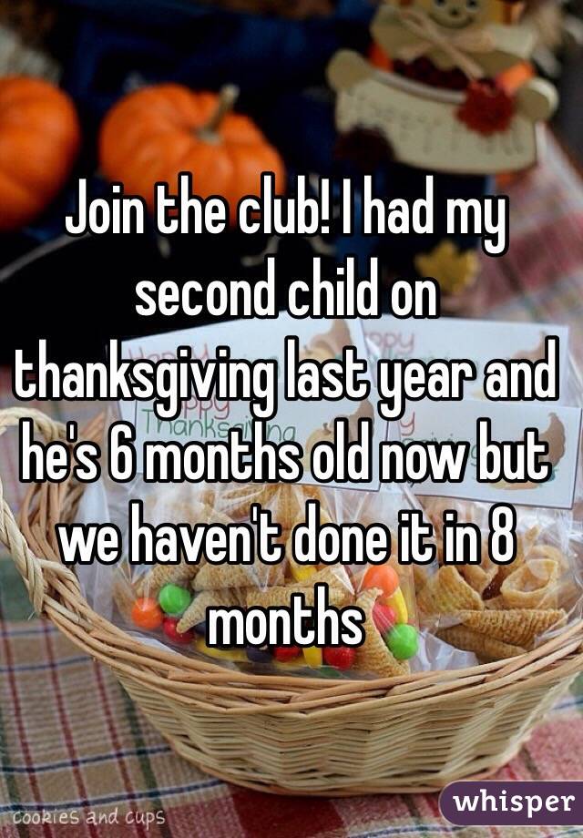 Join the club! I had my second child on thanksgiving last year and he's 6 months old now but we haven't done it in 8 months
