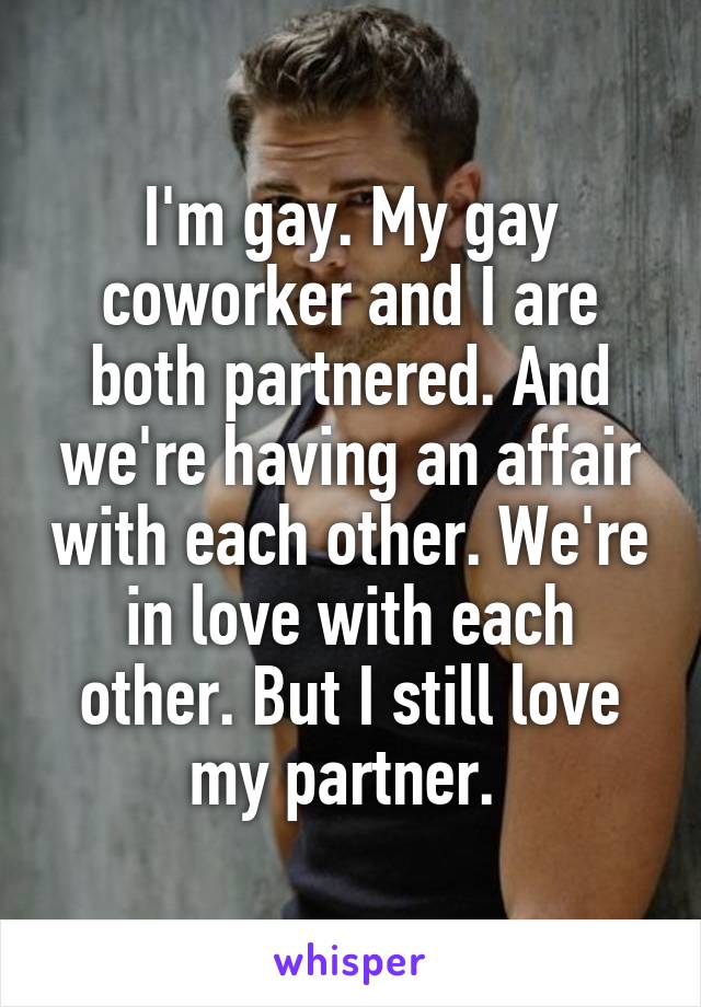 I'm gay. My gay coworker and I are both partnered. And we're having an affair with each other. We're in love with each other. But I still love my partner. 