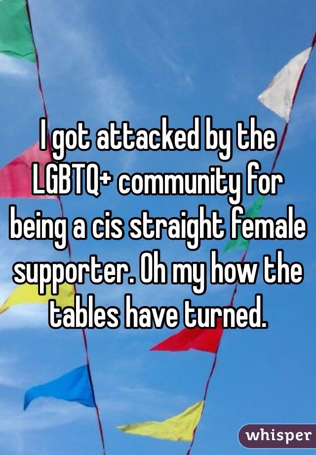 I got attacked by the LGBTQ+ community for being a cis straight female supporter. Oh my how the tables have turned.  