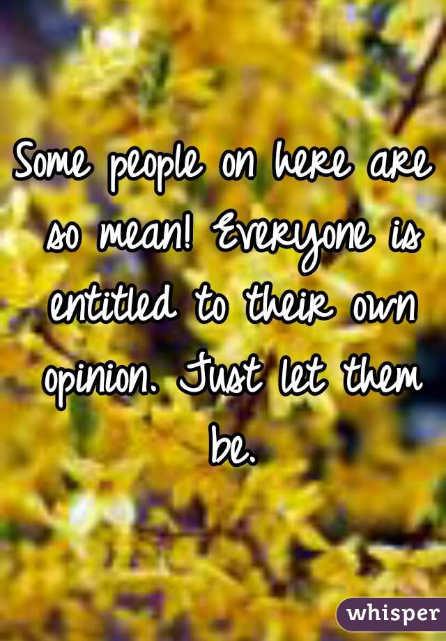 Some people on here are so mean! Everyone is entitled to their own opinion. Just let them be.