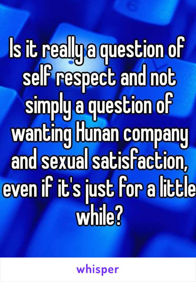 Is it really a question of self respect and not simply a question of wanting Hunan company and sexual satisfaction, even if it's just for a little while?