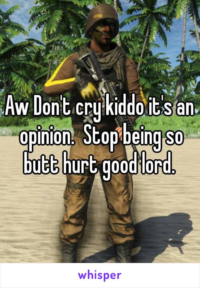 Aw Don't cry kiddo it's an opinion.  Stop being so butt hurt good lord. 