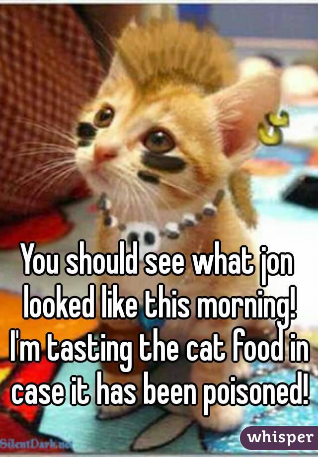 You should see what jon looked like this morning! I'm tasting the cat food in case it has been poisoned!