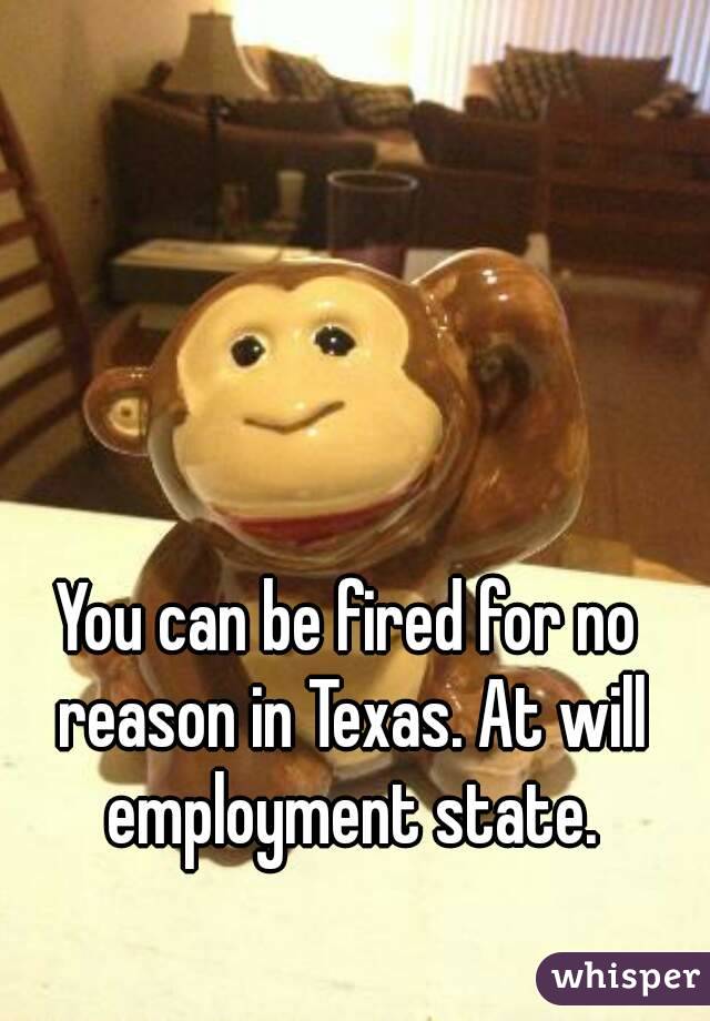 You can be fired for no reason in Texas. At will employment state.