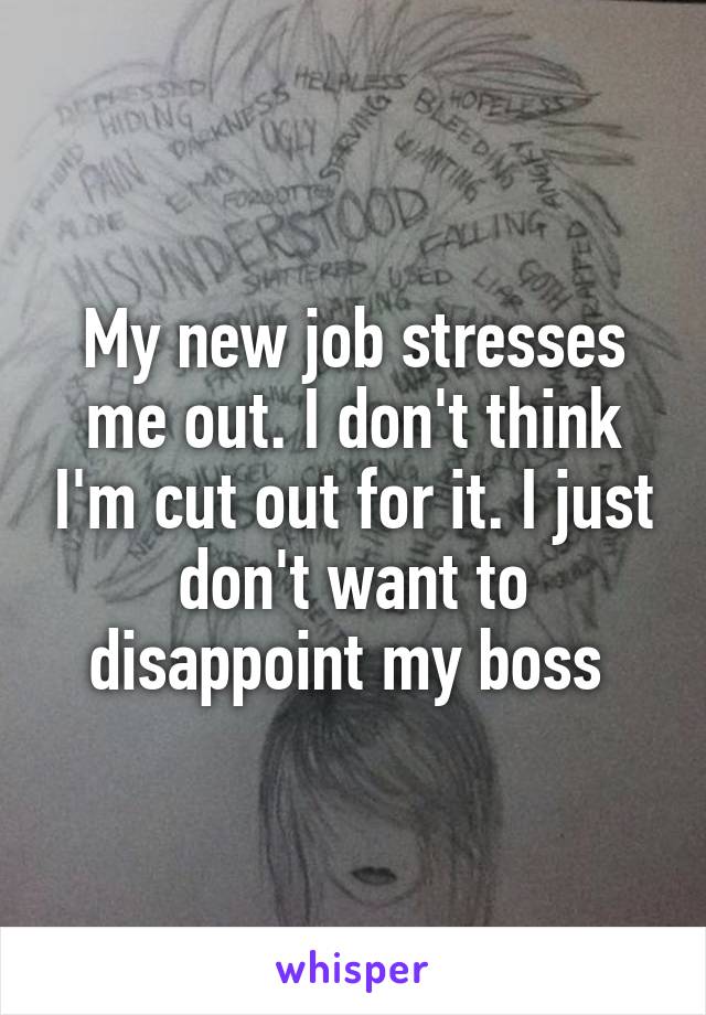 My new job stresses me out. I don't think I'm cut out for it. I just don't want to disappoint my boss 