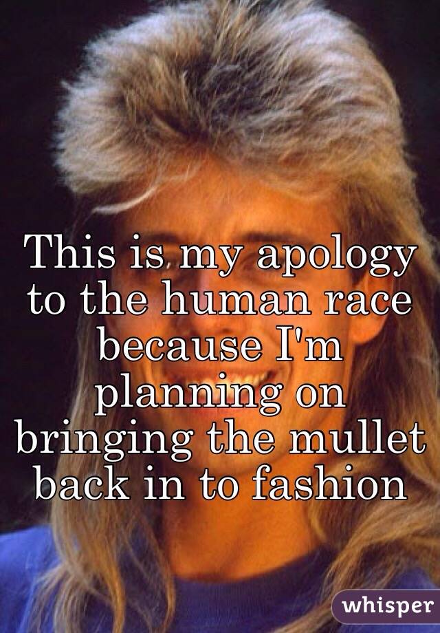 This is my apology to the human race because I'm planning on bringing the mullet back in to fashion 