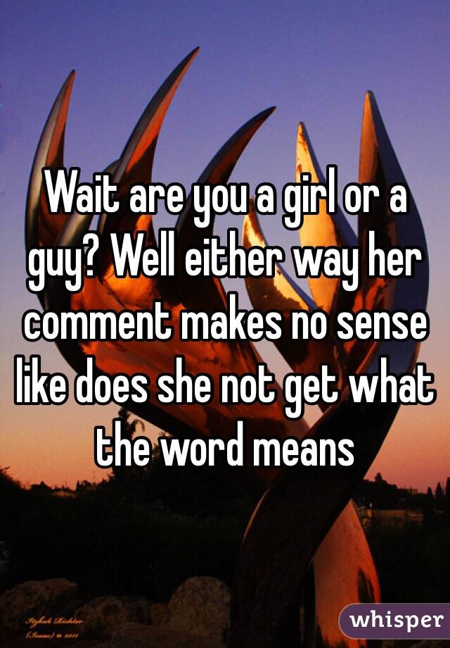 Wait are you a girl or a guy? Well either way her comment makes no sense like does she not get what the word means 
