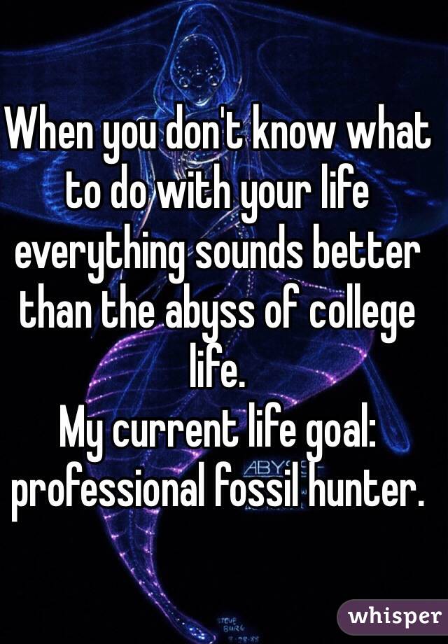When you don't know what to do with your life everything sounds better than the abyss of college life. 
My current life goal: professional fossil hunter. 