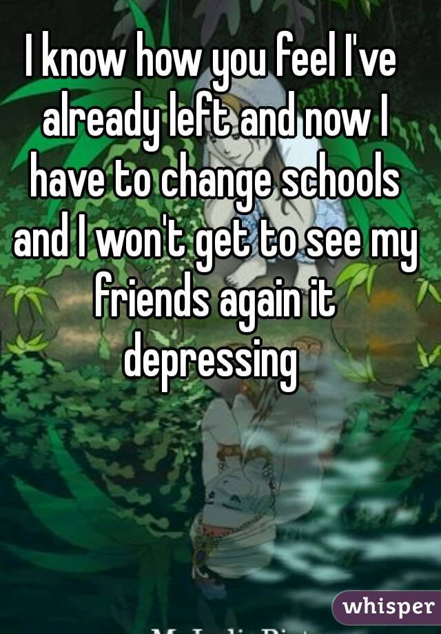 I know how you feel I've already left and now I have to change schools and I won't get to see my friends again it depressing 
