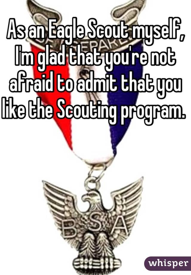 As an Eagle Scout myself, I'm glad that you're not afraid to admit that you like the Scouting program. 