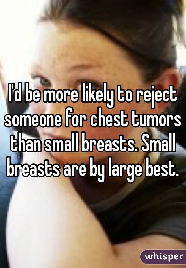 I'd be more likely to reject someone for chest tumors than small breasts. Small breasts are by large best. 