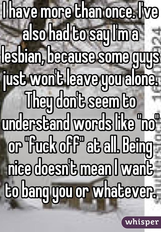 I have more than once. I've also had to say I'm a lesbian, because some guys just won't leave you alone. They don't seem to understand words like "no" or "fuck off" at all. Being nice doesn't mean I want to bang you or whatever.