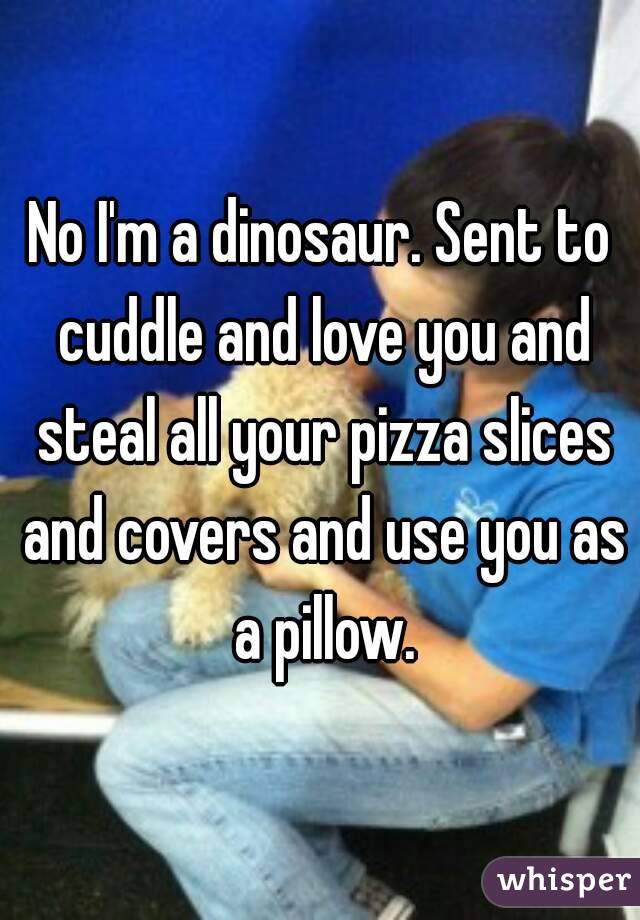 No I'm a dinosaur. Sent to cuddle and love you and steal all your pizza slices and covers and use you as a pillow.