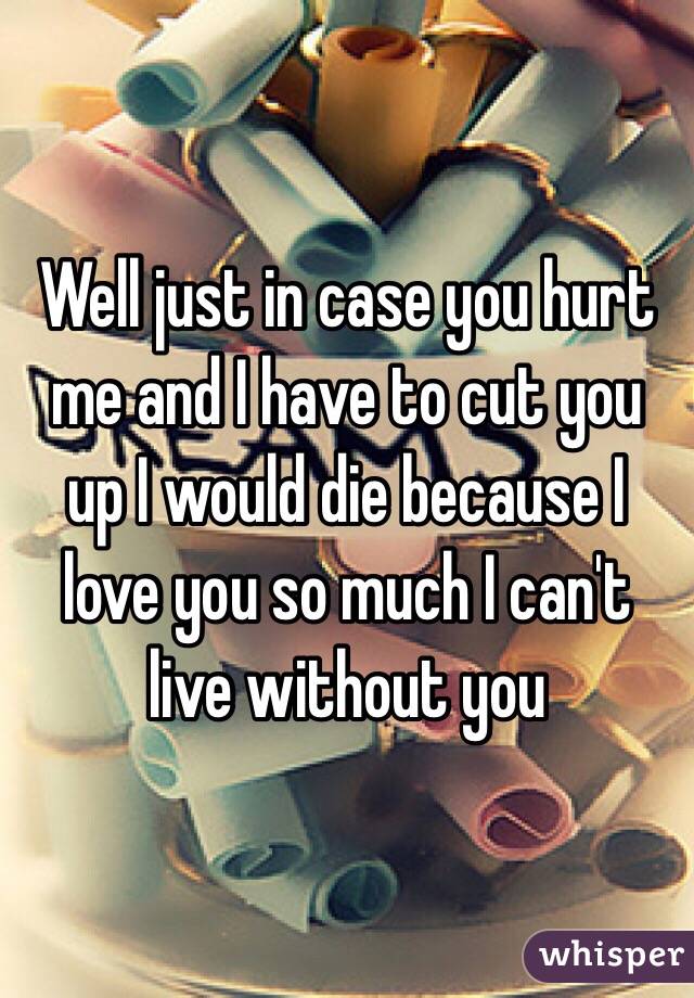 Well just in case you hurt me and I have to cut you up I would die because I love you so much I can't live without you 