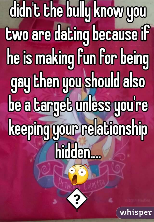 Okay, one I see holes. Why didn't the bully know you two are dating because if he is making fun for being gay then you should also be a target unless you're keeping your relationship hidden.... 😲😲