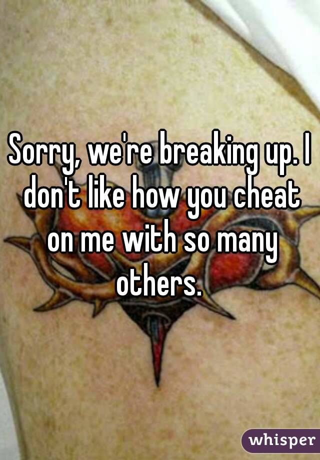 Sorry, we're breaking up. I don't like how you cheat on me with so many others. 