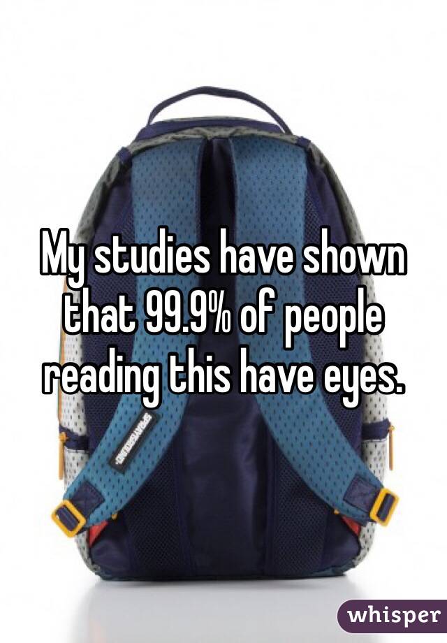 My studies have shown that 99.9% of people reading this have eyes. 