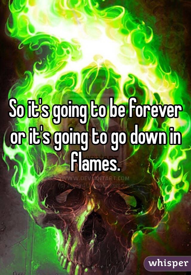 So it's going to be forever or it's going to go down in flames.