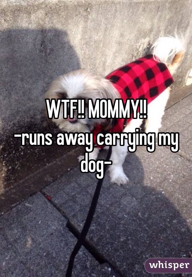 WTF!! MOMMY!!
-runs away carrying my dog-