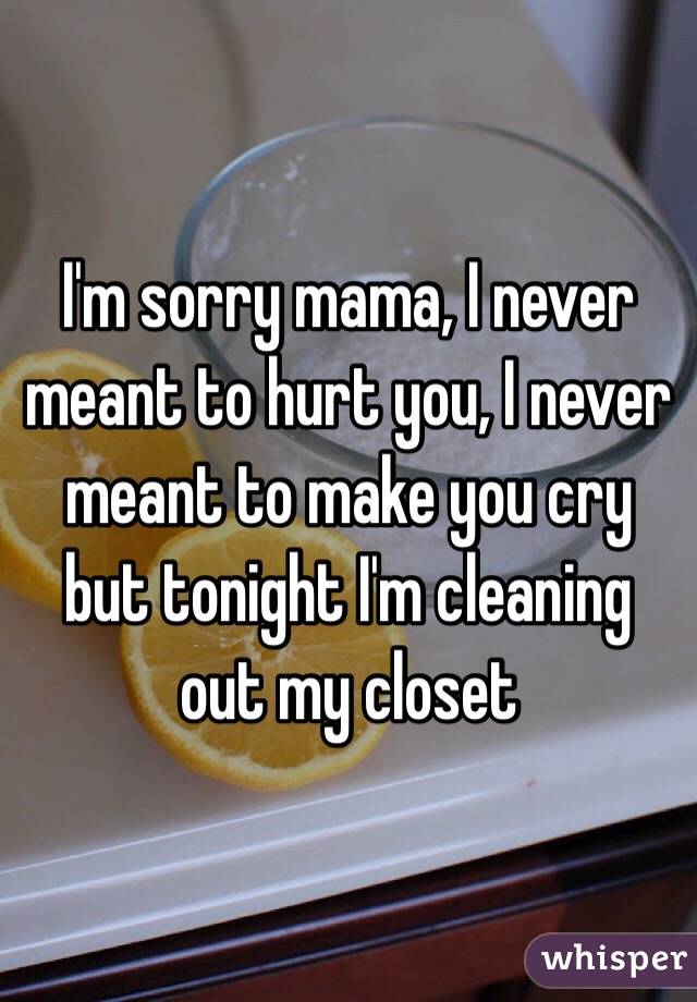 I'm sorry mama, I never meant to hurt you, I never meant to make you cry but tonight I'm cleaning out my closet 