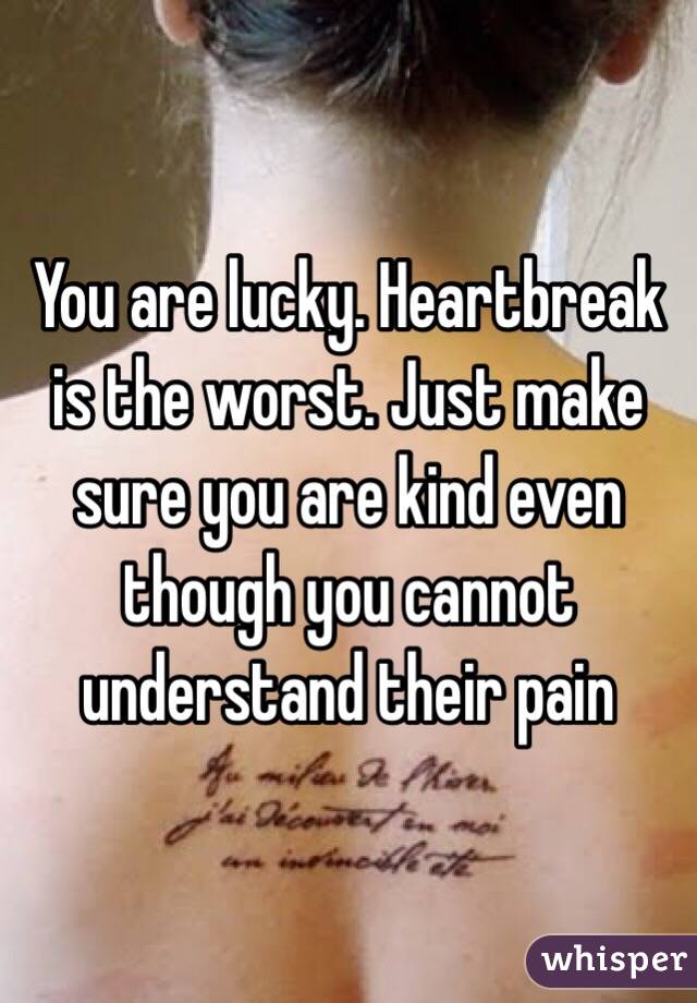 You are lucky. Heartbreak is the worst. Just make sure you are kind even though you cannot understand their pain 