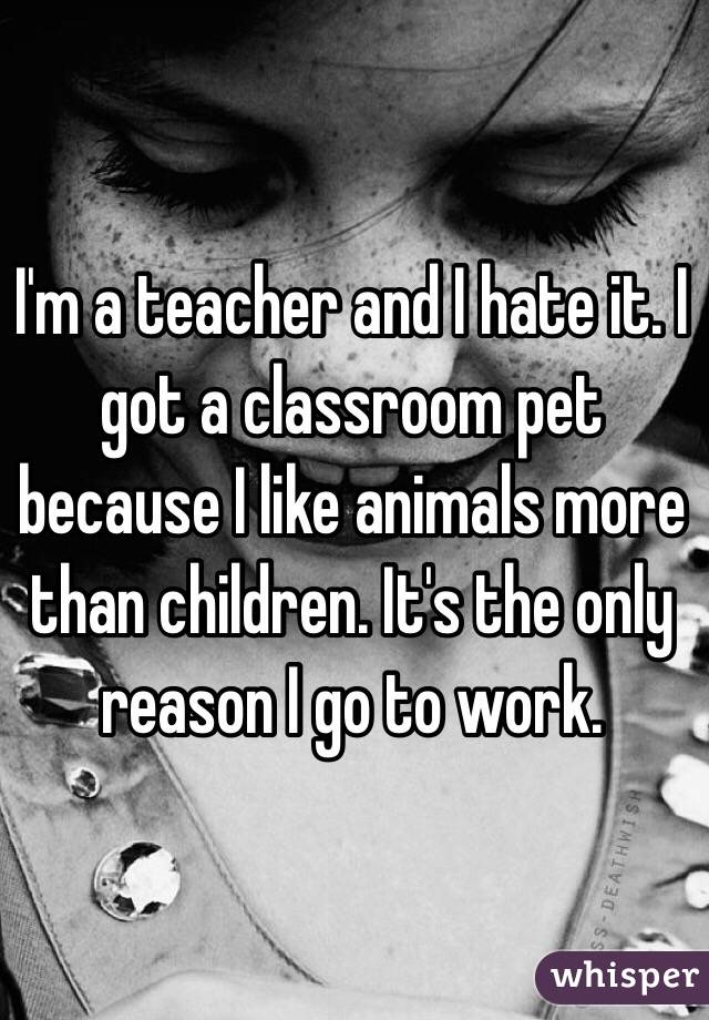 I'm a teacher and I hate it. I got a classroom pet because I like animals more than children. It's the only reason I go to work. 