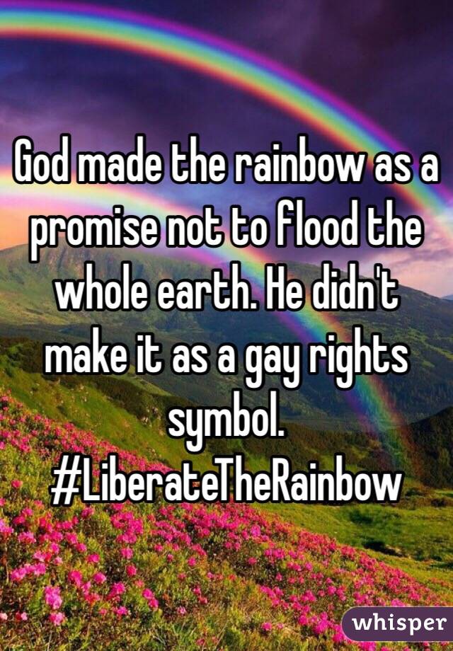 God made the rainbow as a promise not to flood the whole earth. He didn't make it as a gay rights symbol.  #LiberateTheRainbow