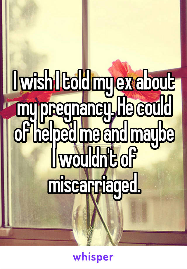 I wish I told my ex about my pregnancy. He could of helped me and maybe I wouldn't of miscarriaged.
