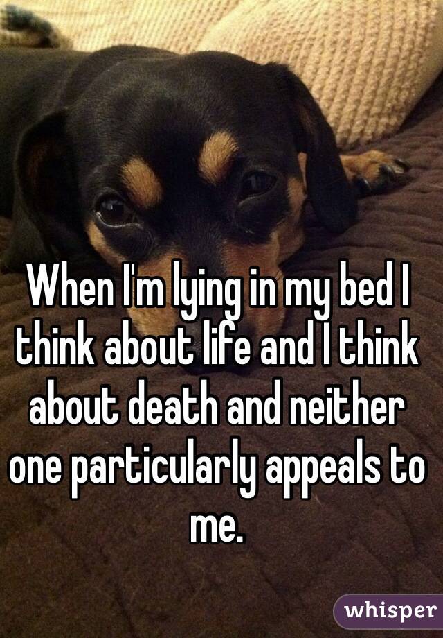 When I'm lying in my bed I think about life and I think about death and neither one particularly appeals to me.