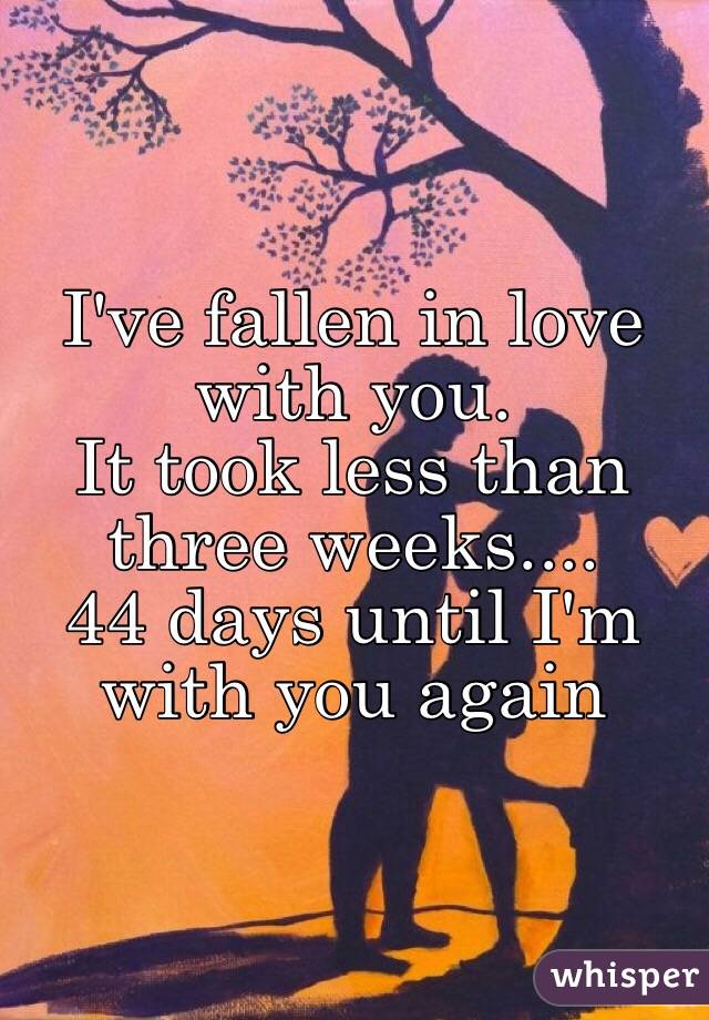 I've fallen in love with you.
It took less than three weeks....
44 days until I'm with you again